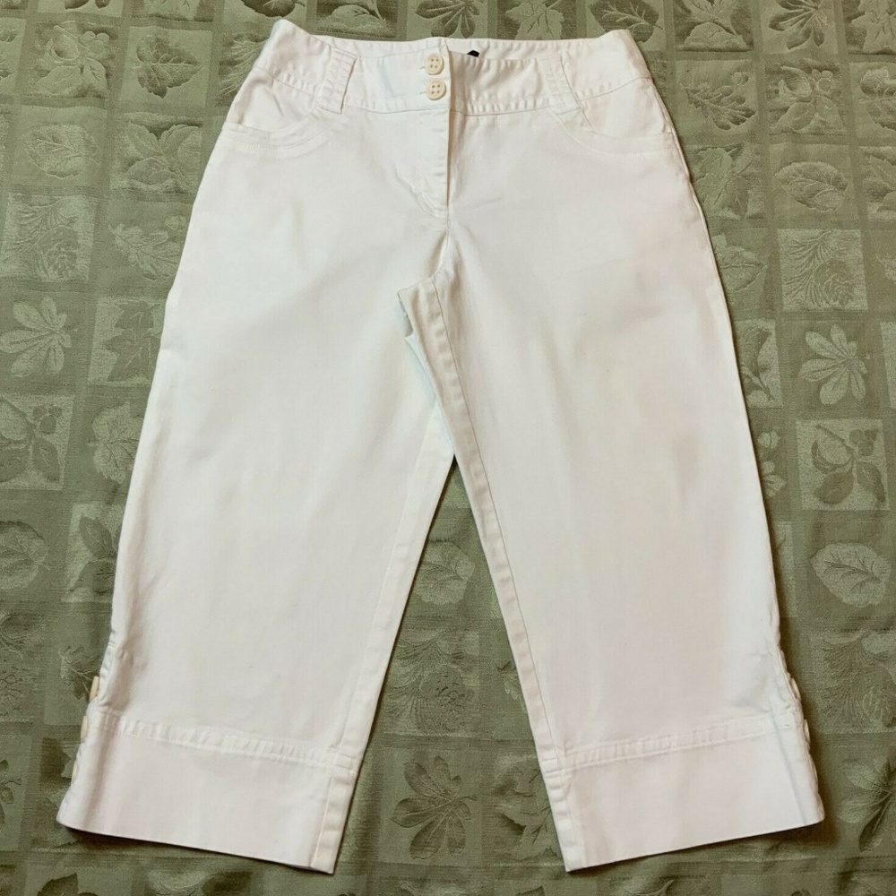 RAFAELLA Petites Size 10P Ivory White Mid Rise Zip Front Stretch Capri Pants